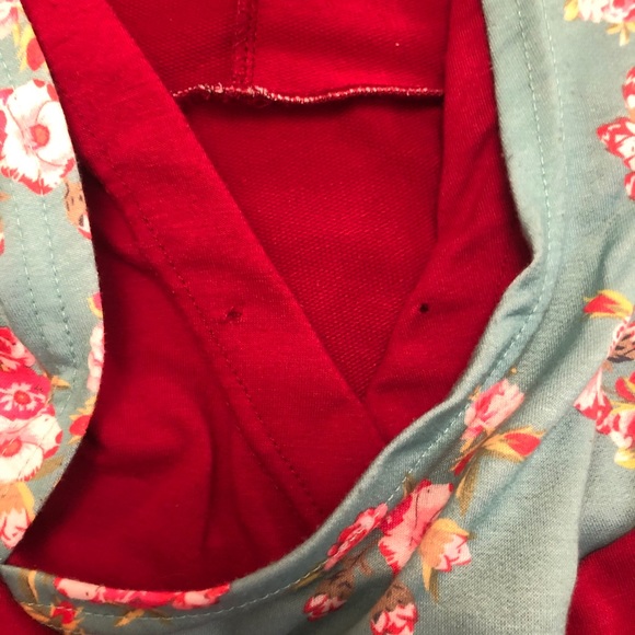 Red and Floral Double-Hooded Hoodie - Picture 4 of 6